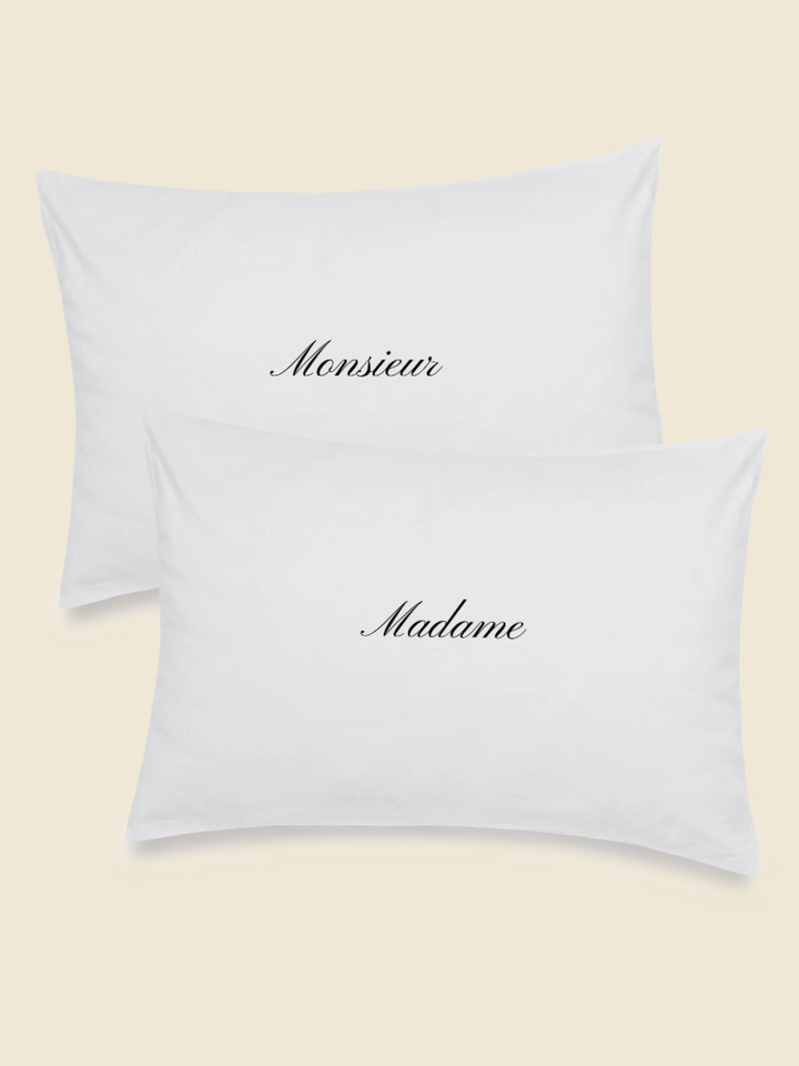 pillowcase set with embroidered Monsieur and Madame