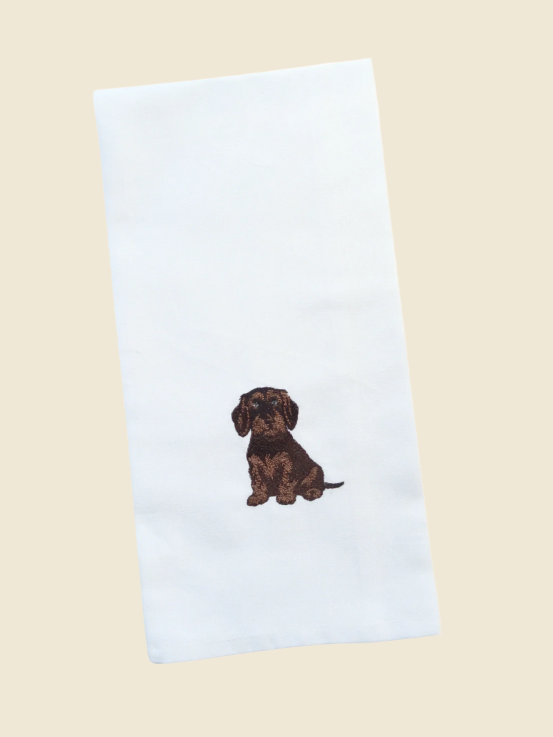 dachshund embroidered on tea towel