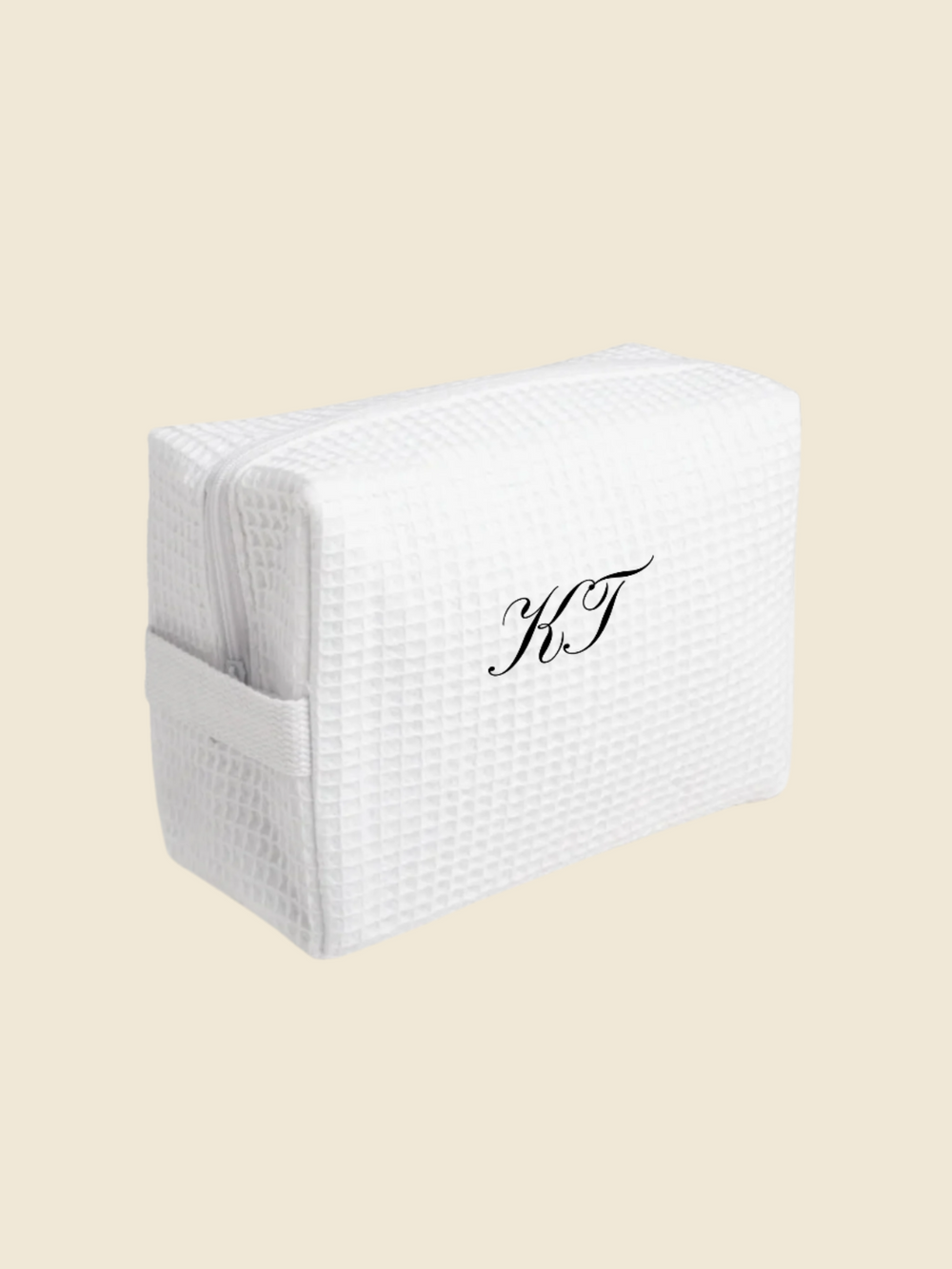custom embroidered waffle wash bag with initials