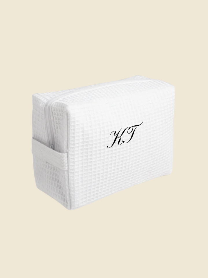 custom embroidered waffle wash bag with initials